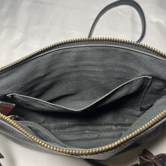 FOSSIL Black Pebbled LEATHER Multi Pocket Crossbody Shoulder Bag Purse Classic - Picture 9 of 15